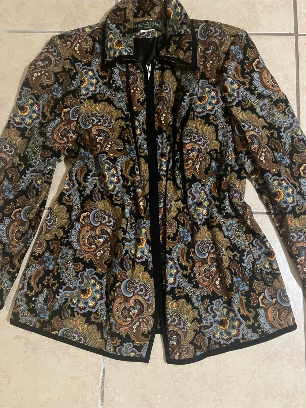 Harve Benard Brown Paisley Zip-Front Blazer